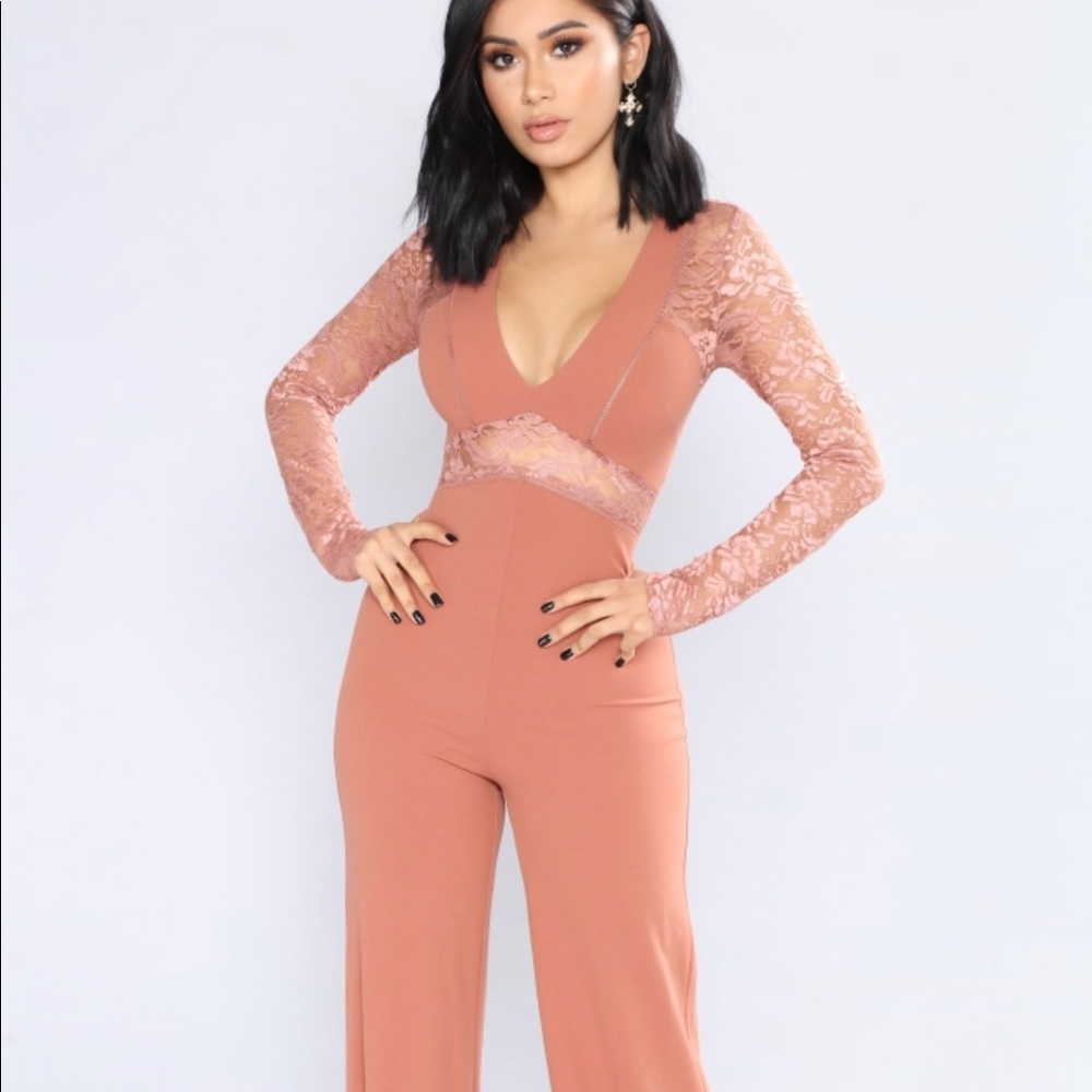 Lace Cut Out Jumpsuit - Rose